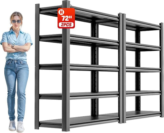 OLLRRACT 5-Tier Garage Shelving, Metal Storage Shelves 2 - Pack | 48"W x 24"D x 72"H, Adjustable, Steel, Heavy Duty, Industrial Storage Rack for Basement, Laundry, Living Room, Warehouse