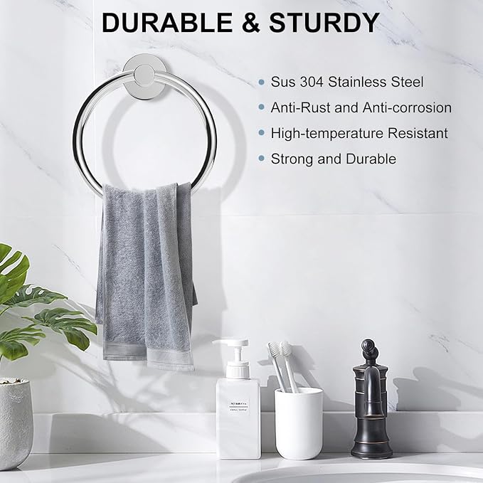 SetSail Towel Holder for Bathroom Wall 2 Packs Towel Ring Stainless Steel Heavy Duty Hand Towel Hanger for Bathroom, Mirror Silver