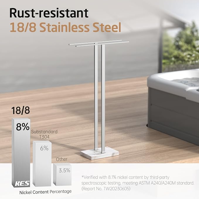 KES 37" H Standing Towel Rack, Heavy Marble Base, Brushed Finish | Taller Version, Equal Height, Fits Large Bath Towels, Free Standing Towel Holder, SUS304 Stainless Steel