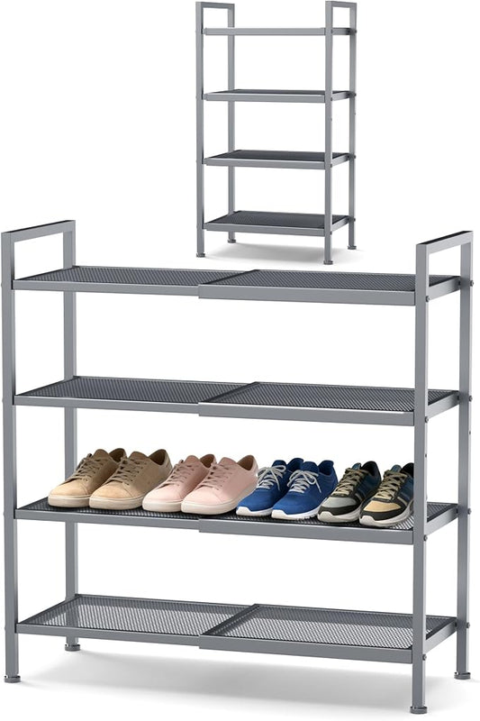 Shoe Rack, Expandable Shoe Rack for Closet, Adjustable Shoe Organizer for Entryway, Shoe Storage Organizer for Door Entrance, Garage, Bedroom (Grey, 4-Tier)