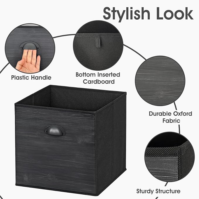 Faux Wood Grain Storage Cube Bins, 13x13 Inch Storage Cubes, Closet Cloth Baskets Box for Shelves, Set of 6