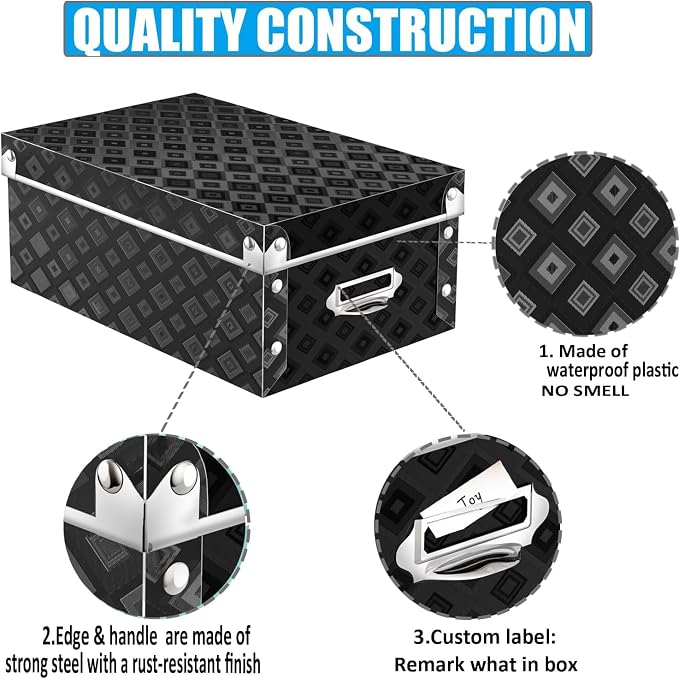 XUCHUN Decorative Storage Box with lids,3 in 1 Set,Plastic,Waterproof Storage Bins for Shoes,Clothes,Office