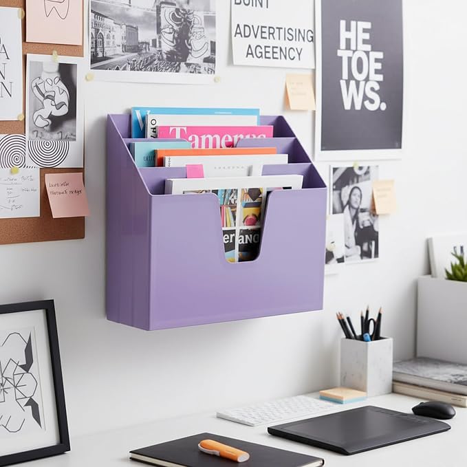 Acrimet Horizontal Triple File Folder Organizer Sorter, Letter Size, Purple | 3 compartments to separate and organize documents, folders and papers