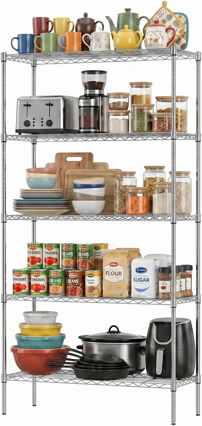 FDW | 5-Tier Wire Shelf | 36" x 14" x 72" | Chrome | Storage Shelves with Adjustable Racks, Holds upto 1250 lbs | Rust-Resistant, No-Tool Assembly | For Home, Garage