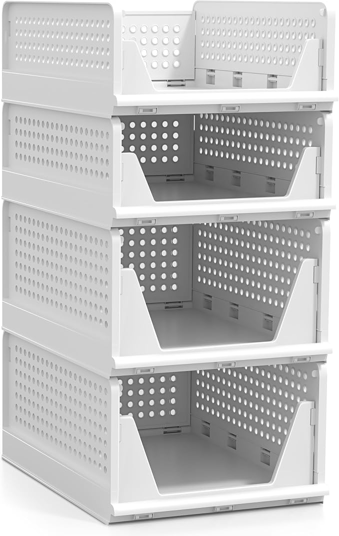 Sorbus Shelf Organizer - Closet Shelf Organizer for Clothes, Closet, Bathroom, Kitchen, Garage - Plastic Stackable Shelf Organizer Baskets - Open Front Design Under Shelf Organizer