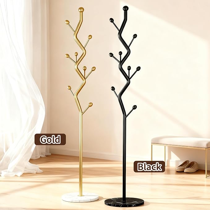 68.9 Inch Tall Modern Coat Rack,Gold Freestanding Coat Rack Tree,Heavy-Duty Metal Coat Rack Freestanding with Sturdy Marble Base for Entryway,Hallway,Bedroom,Holds Coats Hats Bags Scarves