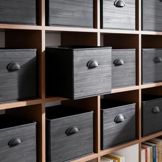 Faux Wood Grain Cube Storage Organizer Bins, 12x12 Inch Storage Cubes, Closet Cloth Baskets Box for Shelves, Set of 6