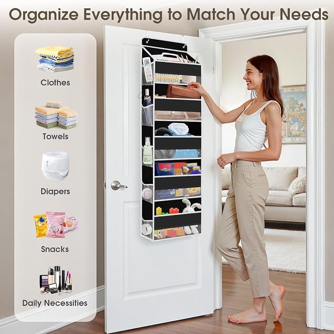 1Pack Over The Door Organizer Large Capacity Hanging Storage Room Organizer | 40 lb Capacity, Ultra-Sturdy, Foldable, Mesh Design with Clear Window, Space-Saving Organizer for Pantry, Nursery & Closet
