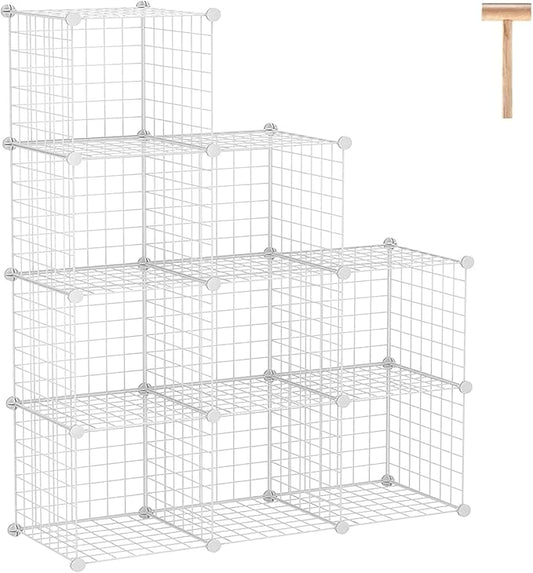 C&AHOME Wire Cube Storage, 9-Cube Organizer Metal, Wire C Grids Storage, Storage Bins Shelf, Modular Bookshelf, Closet Cabinet Ideal for Home, Living Room, Office 36.6”L x 12.4”W x 48.4”H White | Storage Bins Shelf, Modular Bookshelf Units, Closet Cabi...