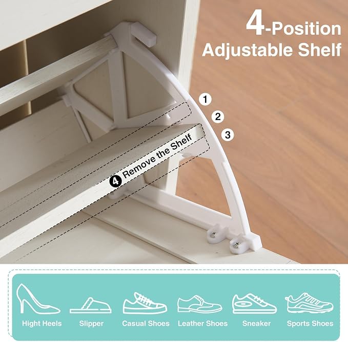 Barnyatoh Shoe Storage Cabinet,Farmhouse Shoe Organizer with 4 Flip Drawers & Barn Door Design,Freestanding Hidden Slim Narrow Shoe Rack Cabinet for Entryway,Foyer,Hallway,Antique White