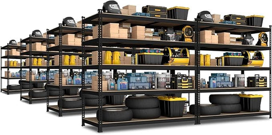 PrimeZone 47"W x 18"D x 72"H Garage Storage Shelves, 5-Tier Metal Shelving | 2250 LBS Capacity, Heavy-Duty Metal Frame, FSC MDF Boards, Boltless Assembly, Adjustable Shelves for Warehouse, Basement 8PCS