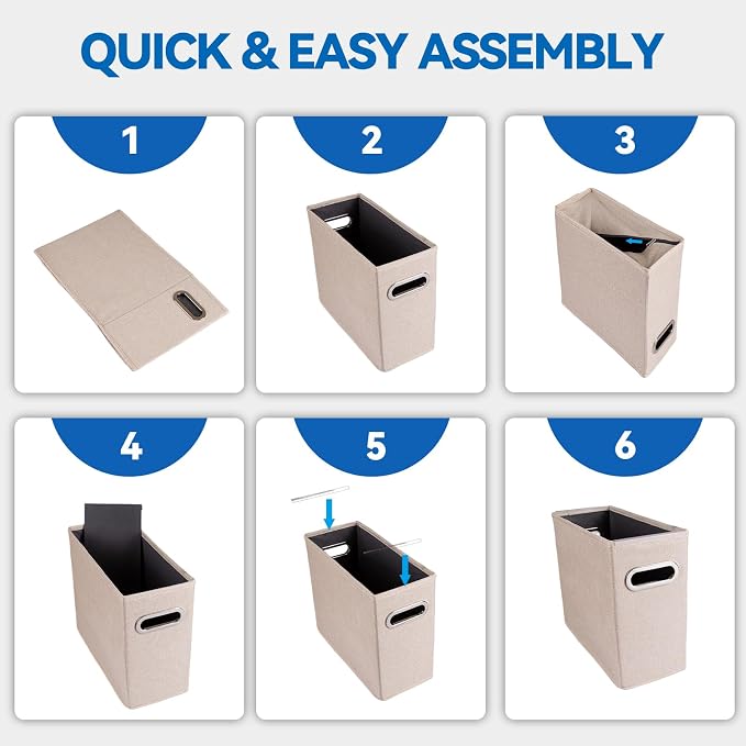 4 Pack Letter Size File Storage Box Collapsible, Fabric Hanging File Folders Organizer, Portable Office Document Holder with Metal Handle, Smooth PVC Rails, Blue
