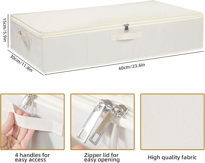Underbed Storage Organizers,Beige,1 Pack,23.6x11.8x5.9 Inch | Under Bed Storage Container with Lids,Fabric Boxes,Drawer Organizer Bags,Foldable Baskets for Bedroom