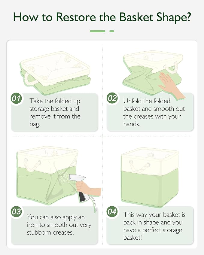 Patvingot 11-Inch Fabric Cube Storage Bins with Handles,6 Pack,Foldable | For cube shelves and closets,keeps grouped for everyday access,reinforced opening and fold-flat storage,white and green
