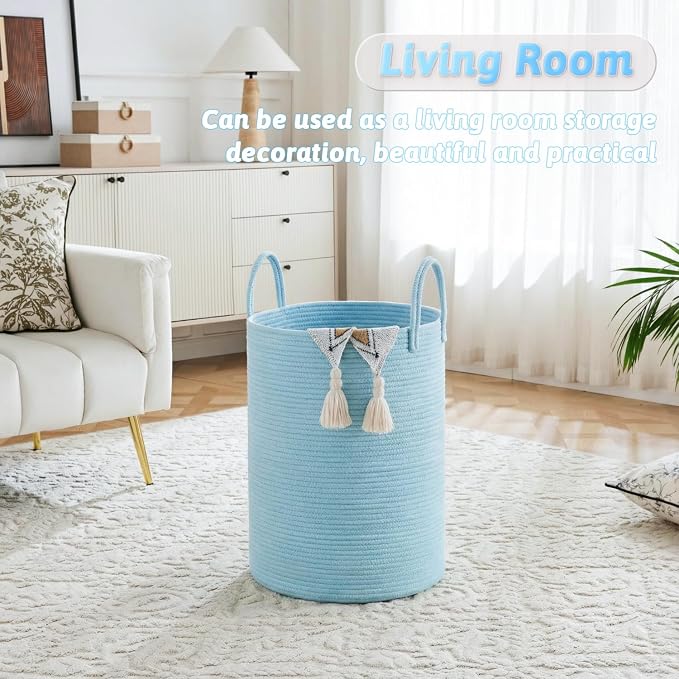 Laundry Basket,Woven Cotton Rope Laundry Hamper,60L for Decor Storage of Dirty Clothes,Toys and Blankets in Bathroom,Baby Room and Living Room