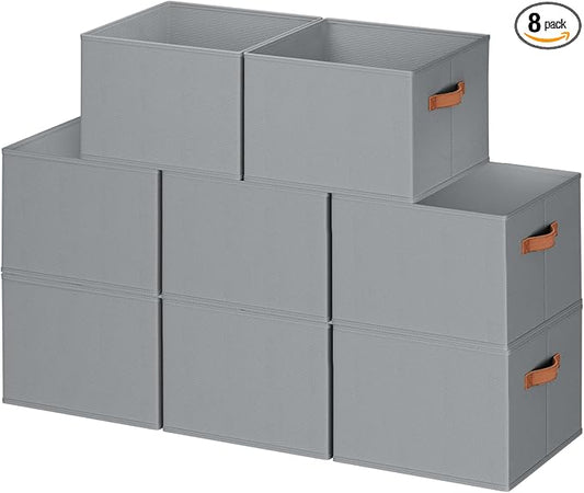 8 Pack Large Closet Storage Baskets Bins for Shelves, Collapsible Fabric Closet Organizers and Storage with Polyester Handles, Decorative Baskets for Organizing Clothes, Towels, Linen Closet 14"x10"