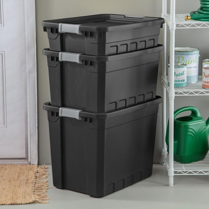 Sterilite 18-Pack Plastic Storage Bins with Lids, Stackable Containers, 19 Gallon, Black
