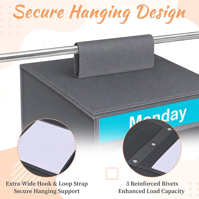 Weekly Clothes Organizer for Closet, 6-Shelf Hanging Closet Organizer with 6 Side Pockets(Grey)