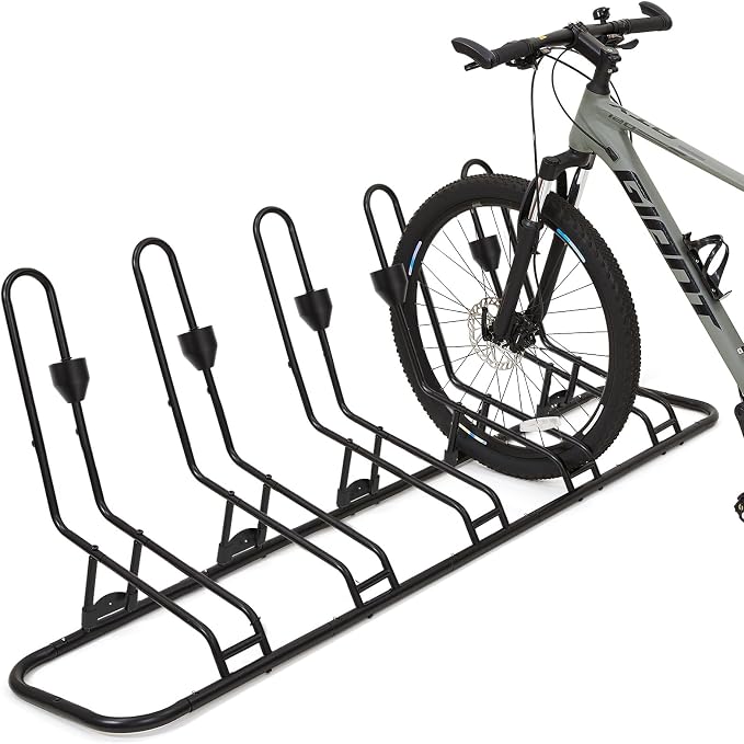 Kingarage Floor Bike Rack for 5 Bikes, Safeguard Disc Brakes & Derailleurs Design, Waterproof Bicycle Stand Indoor/Outdoor/Garage Use, Fits 12"-29" Tires, Upgraded 0.63" Steel Tubes for Stability