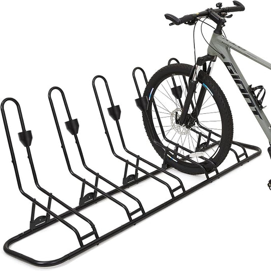 Kingarage Floor Bike Rack for 5 Bikes, Safeguard Disc Brakes & Derailleurs Design, Waterproof Bicycle Stand Indoor/Outdoor/Garage Use, Fits 12"-29" Tires, Upgraded 0.63" Steel Tubes for Stability