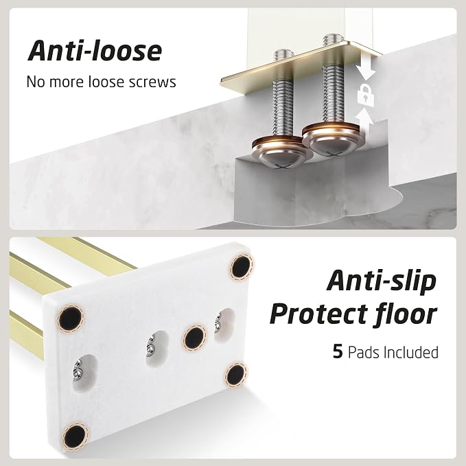 KES 3-Tier Freestanding Towel Rack with Marble Base, 36" Tall, Brushed Gold | Weighted Base Prevents Tipping, Anti-Slip Pads, No-Drill Assembly, Fits Bath Sheets And Hand Towels, For Humid Bathrooms