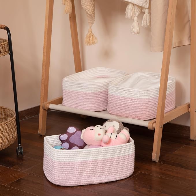 OIASKET Storage Baskets for Organizing 3 Pack, Woven Baskets for Shelves, | Closet Organizer Bins with Handle, Empty Gift Basket, Toy Storage for Toys, Blankets, Towels, Clothes, Books, 15"x11.42"x6.7"