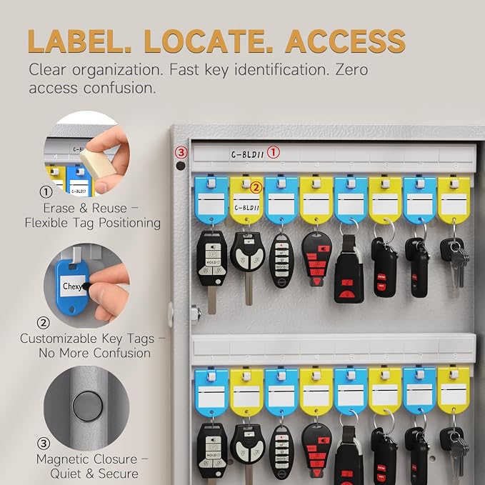 120 Key Lock Box Smart Key Organier Cabinet with Keypad & App for Office | Wall Mounted Lockbox use App, Custom & One Time Password, WiFi (Need W100 Bridge) Unlock for School, Office, Fleet, Hotel