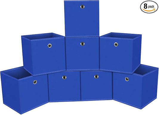 Foldable Storage Cubes Bins ,11 Inch Cloth Storage Cube Fabric Storage Box Cubes Organizer Baskets with Dual Handles for Home Organizer Set of 8 (Dark Blue)