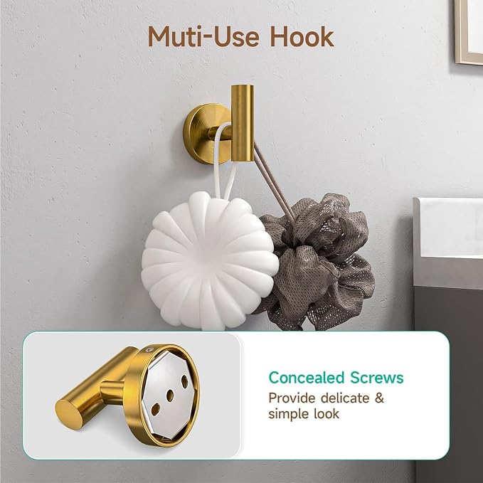 USHOWER 4PCS Brass Gold Bathroom Accessories Set, 18-Inch Towel Bar Set | Durable SUS304 Stainless Steel Bathroom Hardware Set, Towel Racks for Bathroom Wall Mounted, Modern Home Decor