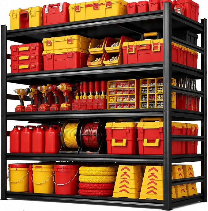 Garage Shelving, 3300 LBS Storage Shelves with Side Guard | 5-Tier Garage Storage Shelves,Adjustable Industrial Shelves with Thickened Double-Layer Posts for Garage 36×16×72in