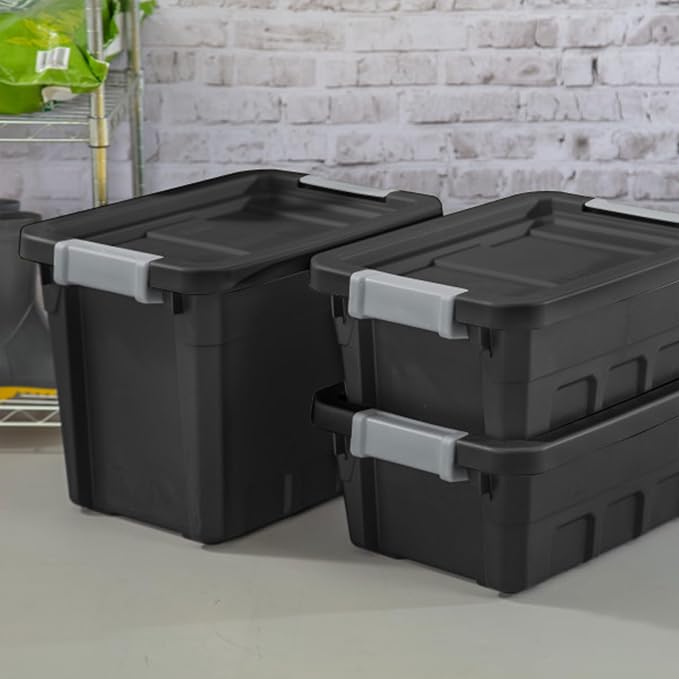 Sterilite Stacker Tote, Plastic Storage Bins with Lids, 4 Gallon, 6-Pack | Rugged Stackable Organizer Bin Containers with Latching Lids for Bed, Garage, Office, Kitchen, Closet & Classroom