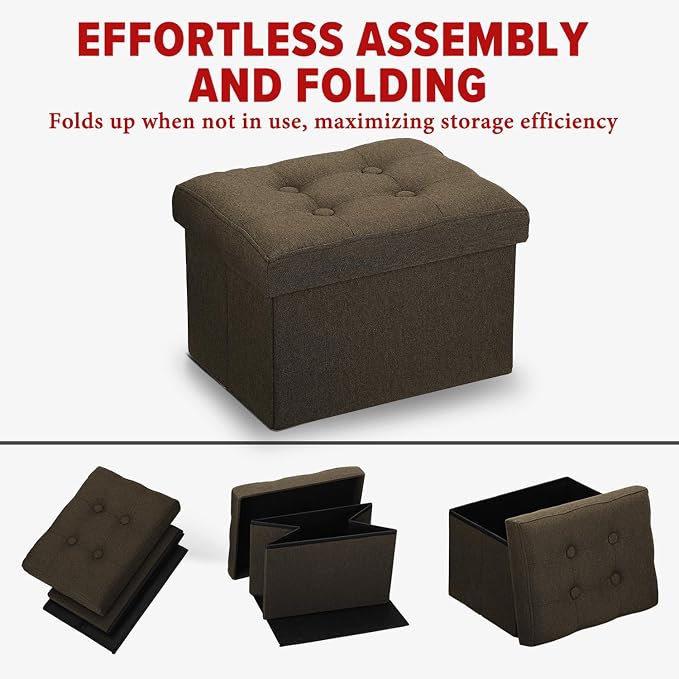 LINMAGCO Ottoman Storage Ottoman with Storage Small Foot Rest Stool Under Desk Stool Short Folding Footrest Linen Cloth Brown 16X12X12IN