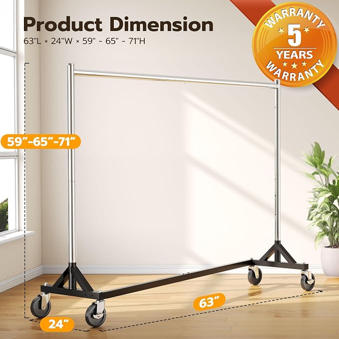 HOKEEPER Commercial Z Base Garment Rack Hold 500LBS Heavy Duty Clothing Rack Adjustable Rolling Clothes Rack for Hanging Clothes Racks on Wheels Portable Z Rack, Chrome Finish | Portable Z Rack, Commercial Heavy Duty Clothing Rack Rolling Garment Rack ...