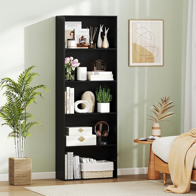 Giantex 5-Tier Bookshelf Set of 2, Freestanding Bookcase with 5 Open Shelf, Modern Display Shelf, Storage Organizer for Living Room Bedroom Home Office