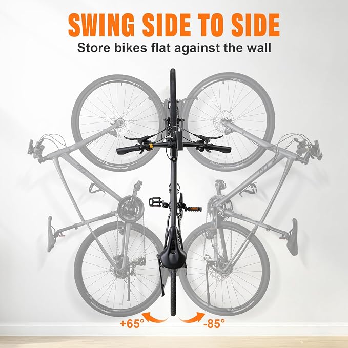 QAQ Swivel Bike Wall Mount, Vertical Bike Rack Garage Holds Up to 66lbs, Bike Hooks for Garage Space-Saving, Easy to Install - 2 Pack