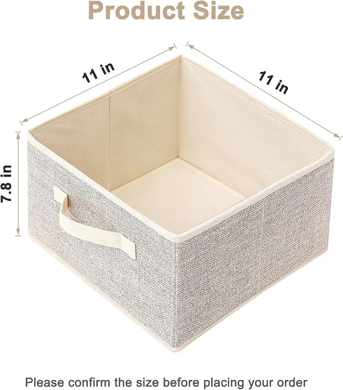 11 inch Storage Baskets, Woven Fabric Bins, Storage Cubes with Reinforced Handles, Organizer Bins for Closet Shelves, Foldable, for Clothes (Beige, 3PCS/11*11*7.8inch)