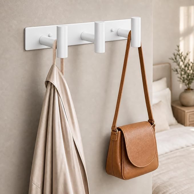 Wall Mounted Coat Rack-3 Hooks, Heavy Duty Stainless Steel Wall Hooks for Towel Coat Bag, Hat Rack Coat Hanger Coat Hooks Towel Racks for Bathroom Entryway Kitchen Hotel Office (White, 1 Pack)