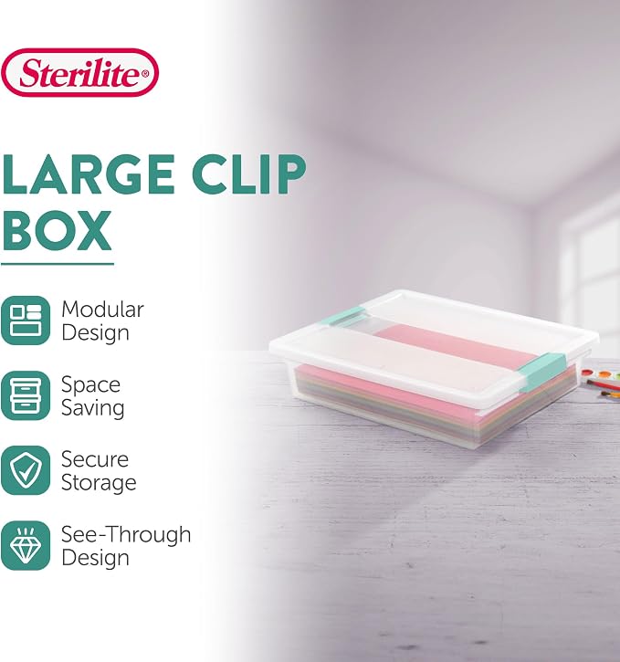 Sterilite Large Clip Box, Clear Storage Bin with Latching Lid, 6 Pack | Storage Containers with Latching Lids for Writing, Arts or Crafts Supplies - Home, Office, Classroom & Workshop Organization