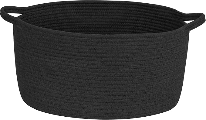 MEGASKET Black Woven Storage Basket, 17"x12"x8" Cotton Rope Baskets for Organizing Dog Toy, Gift, Book, Towel, Cloth, Shoe, Decorative Wicker Storage Bin for Shelves, Closet, Bathroom, Living Room