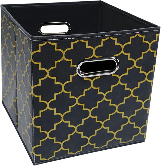 Black Foldable Storage Cubes Bins , Fabric Storage Box Cubes Organizer Baskets with Dual Handles for Home Organizer Grey Gold