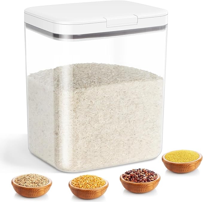 11 Lbs Rice Storage Container 5.8Qt Flour Sugar Containers with Flip-up Lid | Airtight BPA Free Dog Food Storage Bin Crystal-Clear Plastic Dry Food Holder for Kitchen Pantry Organization