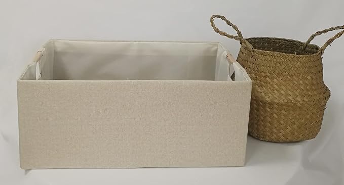 Storage Bin for Shelves Rectangle Closet Baskets Foldable Box with Handles Beige Shelf Baskets Toy Boxes for Home Office Car Dormroom