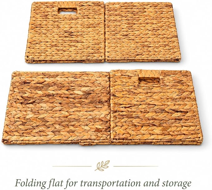 4 Hand-Woven Wicker Storage Baskets 13x11x11in, Water Hyacinth Shelf Bins | ECO-FRIENDLY & SUSTAINABLE