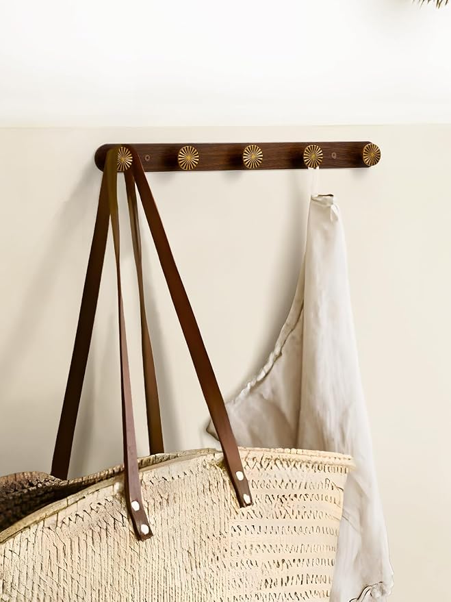 1 Pack Coat Rack Wall Mounted Antique Brass Wood Towel Hooks for Bathrooms Wall Hooks for Hanging Robe Coat Hooks Kitchen Decorative Heavy Duty Zinc Alloy