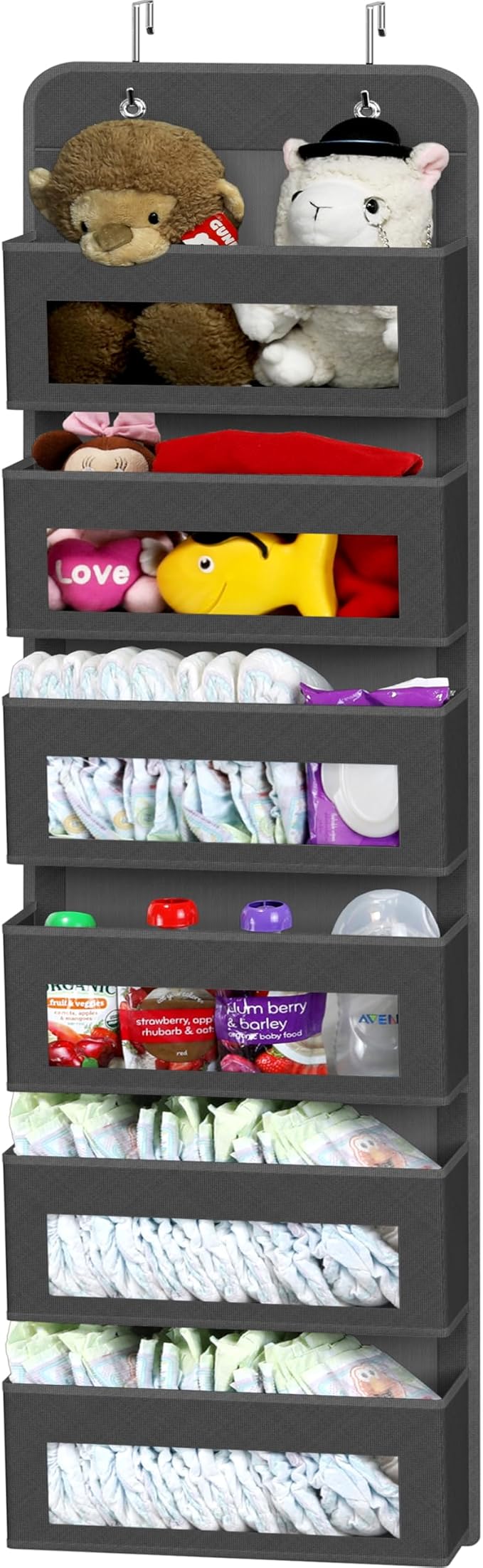 Simple Houseware 6 Clear Pocket Over Door Hanging Organizer, Dark Gray | Over the Door Storage for Closet, Bedroom, Bathroom, Pantry