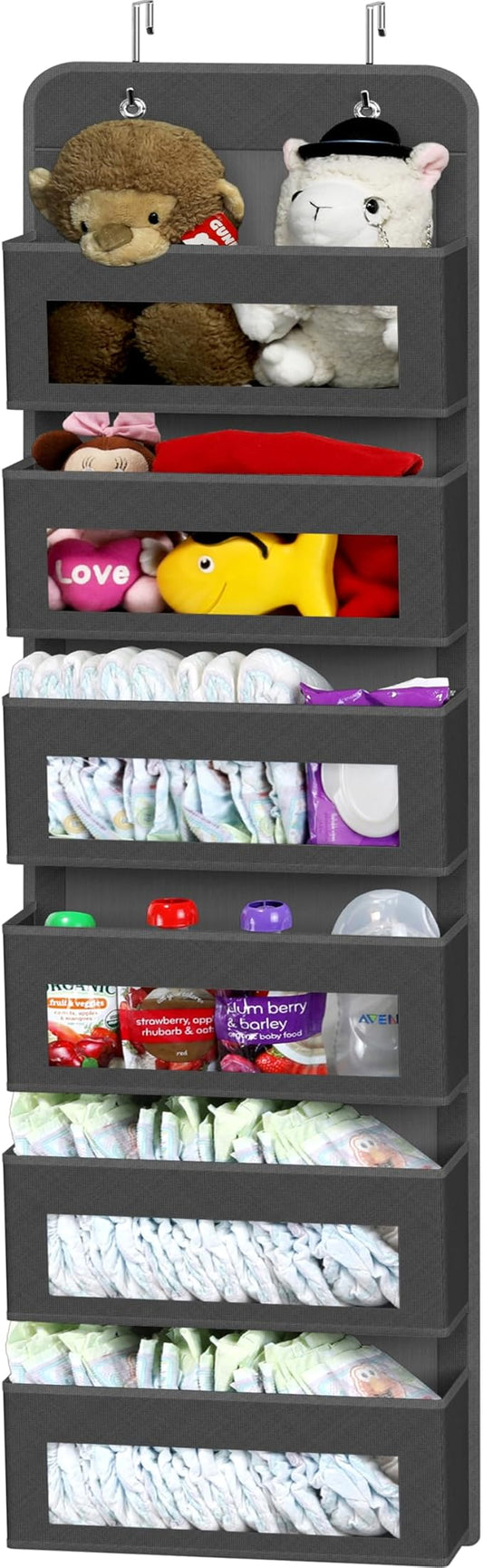 Simple Houseware 6 Clear Pocket Over Door Hanging Organizer, Dark Gray | Over the Door Storage for Closet, Bedroom, Bathroom, Pantry