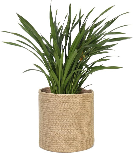 MEGASKET Woven Jute Plant Basket, Wicker Basket Planter for 10 inch Pot, Round Indoor Tree Pot Cover, Small Boho Storage Bin Organizer, Rustic Baskets for Plants and Home Decor, 11”X11”