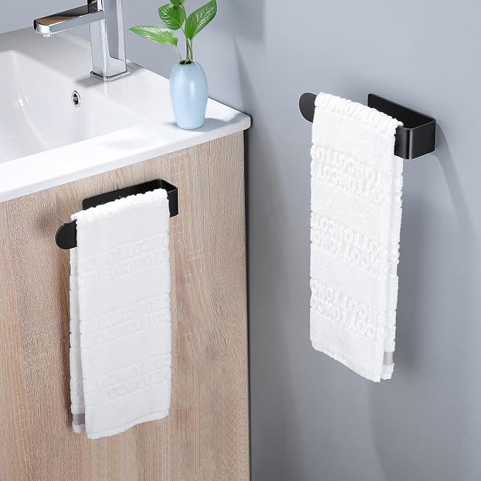 Taozun Black Towel Bar 2 Pack Hand Towel Holder Stainless Steel Towel Rail | Hand Towel Rack, Self Adhesive, Easy Peel & Stick, For Bathroom Kitchen, Sturdy & Durable