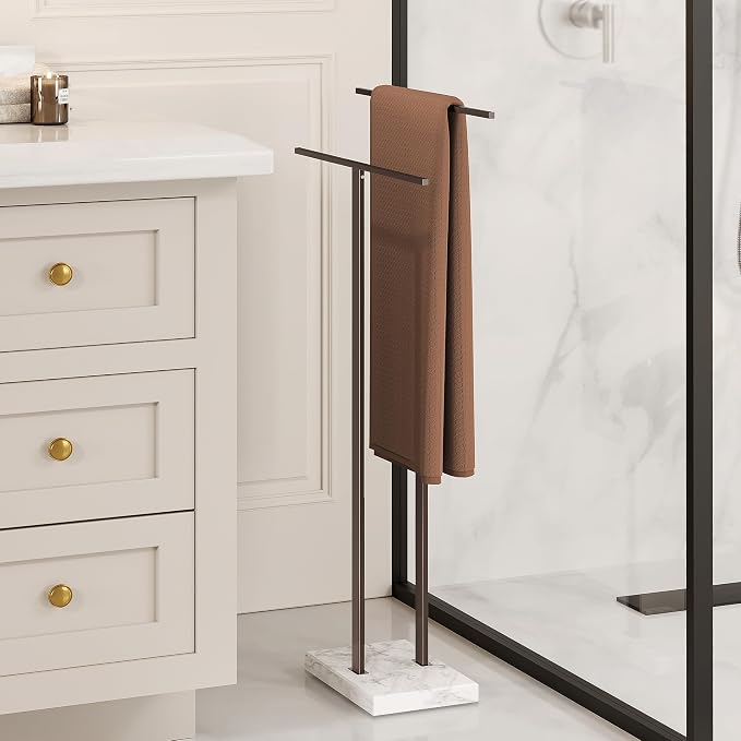 KES Bronze Standing Towel Rack with Weighted Marble Base, 2-Tier Towel Rack Stand for Bathroom Floor, Bath Towel Holder Fits Bath Towel & Hand Towel,18/8 Stainless Steel, BTH217-BB