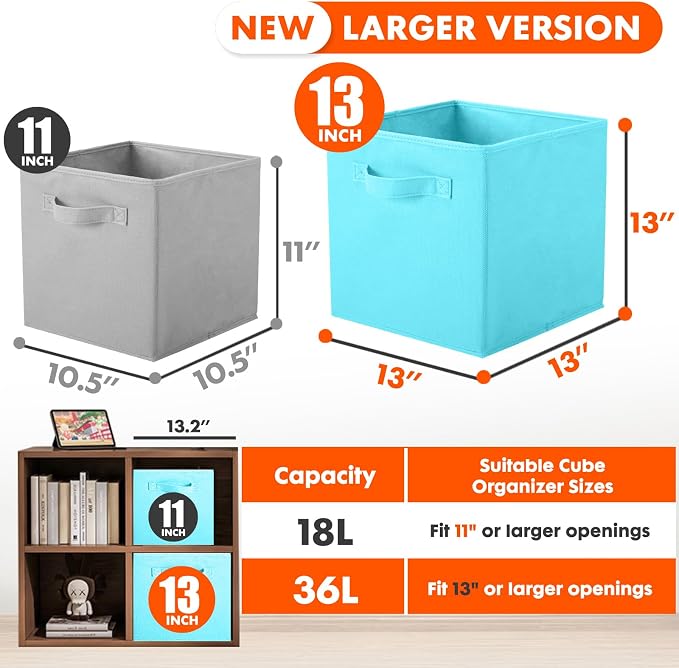 ShellKingdom Storage Bins, Foldable Fabric Storage Cube And Cloth Organizer | Storage Drawer For Closet And Toys, 13 X 13 X 13 INCH, 6 Pack (Light Blue)